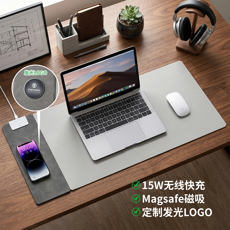 东方韵&EPOT磁吸15W无线快充桌垫定制透光logo