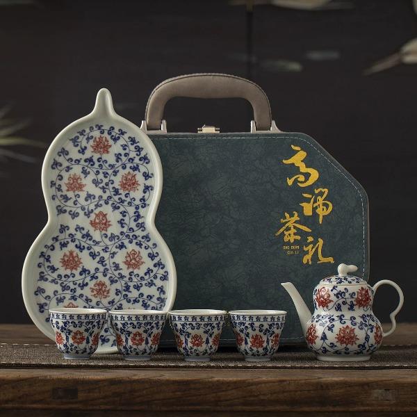 瓷语花香青花瓷葫芦茶具套装礼品