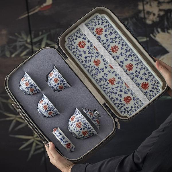 瓷语花香青花釉里红茶具套装