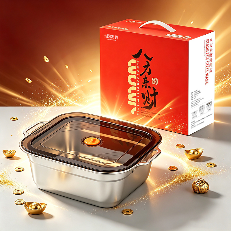 新品-八方来财-不锈钢方形保鲜盒