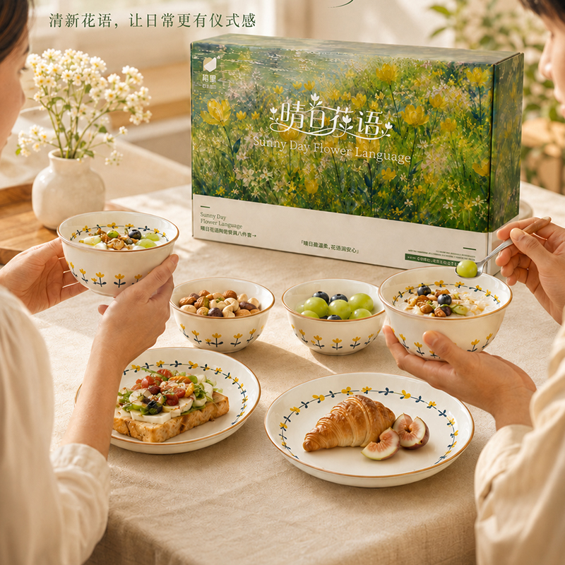 釉夏晴日花语陶瓷餐具六件套Y-QR/L6