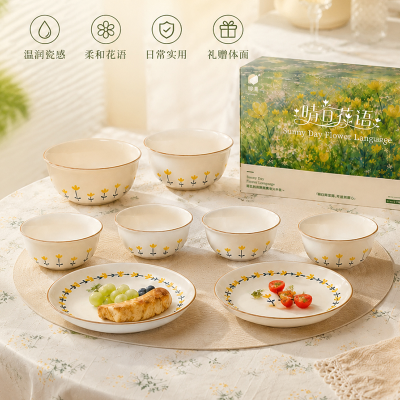 釉夏晴日花语陶瓷餐具八件套Y-QR/L8