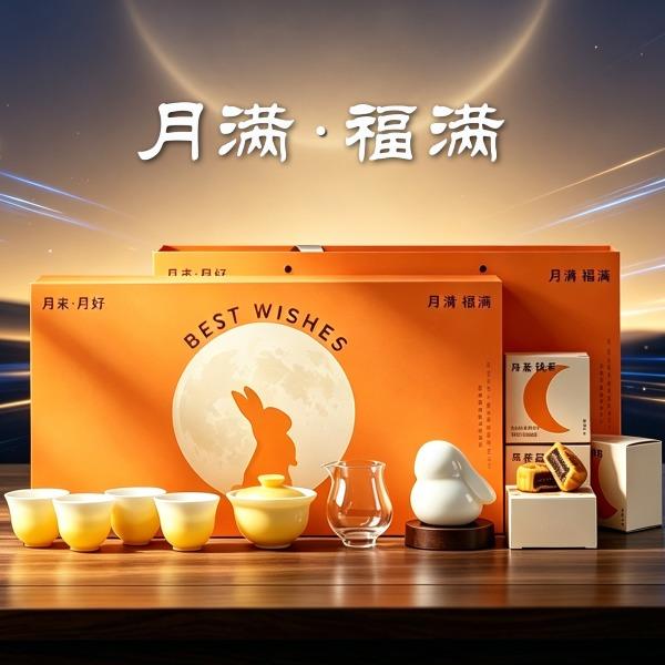 尾桥下窑月满福满中秋伴手礼茶具月饼小夜灯套装商务赠品节日礼