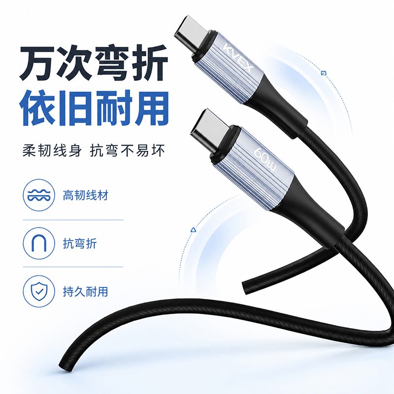 克维杰60WCToC硅胶数据线黑色1MKV-CC10S