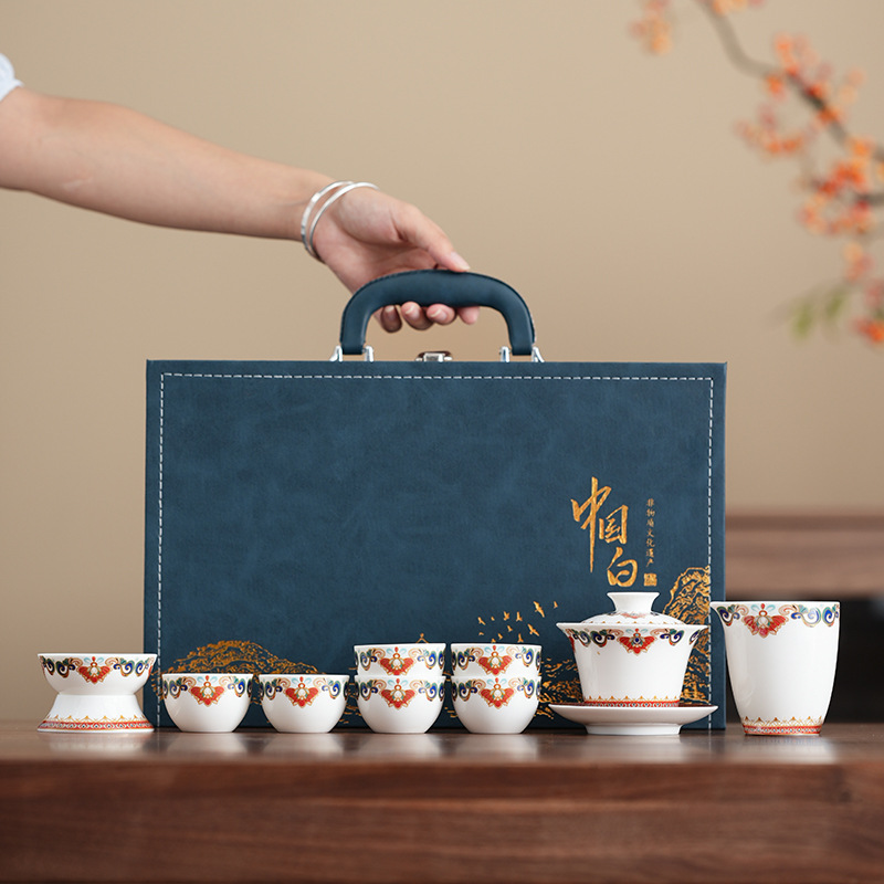 瓷语花香羊脂玉敦煌文创茶具礼盒