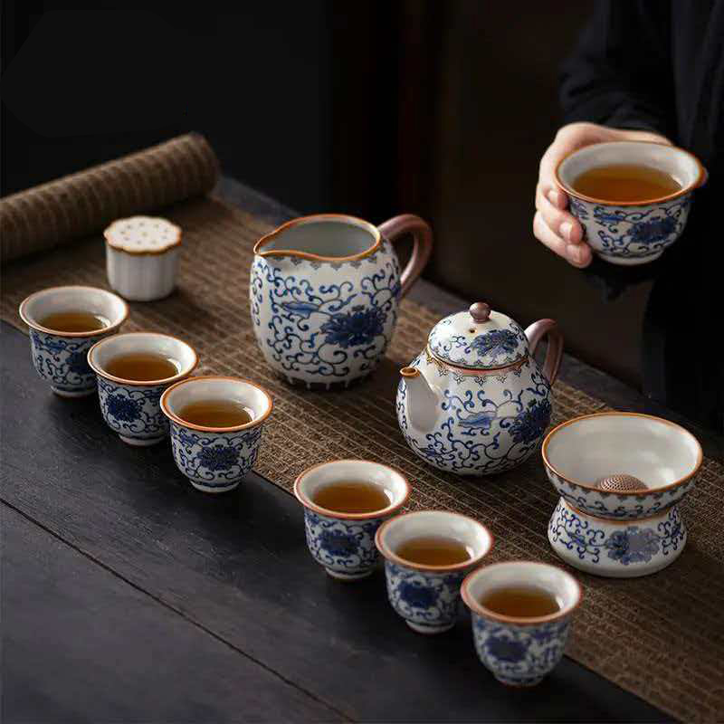 鹏翼国潮文创青花缠枝亚黄汝瓷茶具