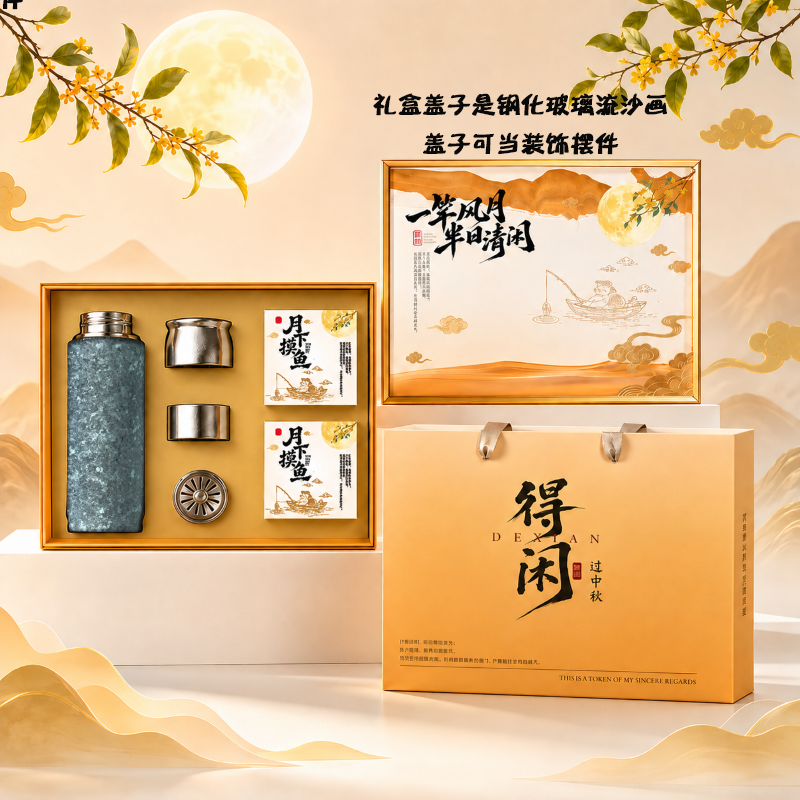 福礼掌柜行游·暖沁礼盒纯钛磁吸保温杯月饼流沙画礼盒