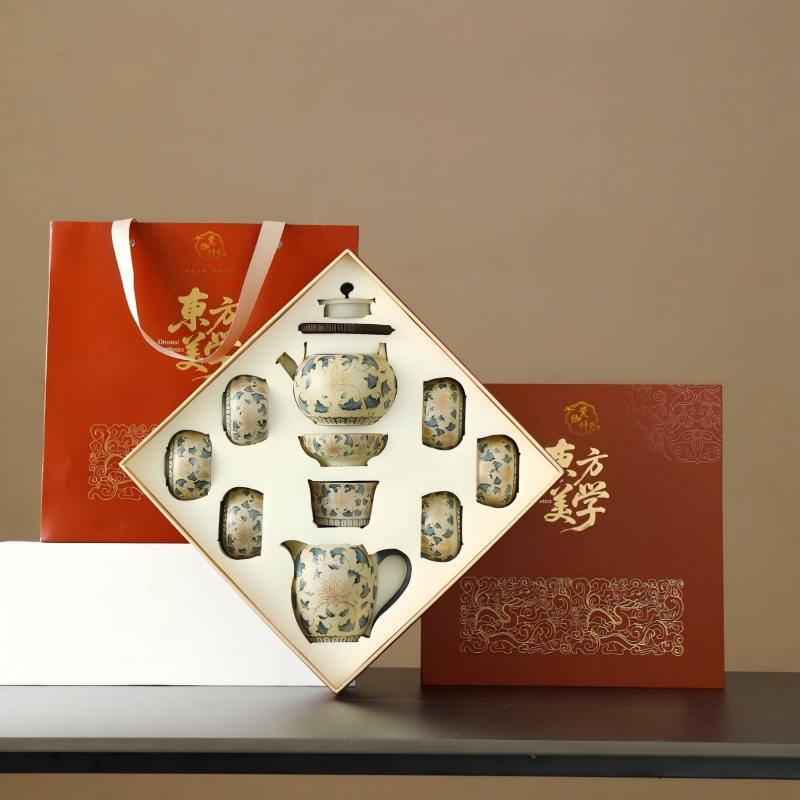 瓷伽什丝路莲香敦煌系列提梁壶套组CJS-HSH-002