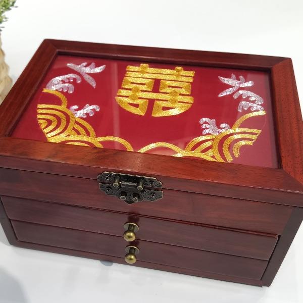 囍嫁木质刺绣首饰盒