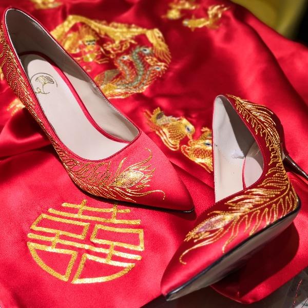 囍嫁刺绣婚鞋