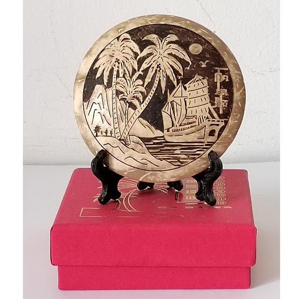 福椰椰雕小擺畫(huà)一帆風(fēng)順8.3*8.3cm