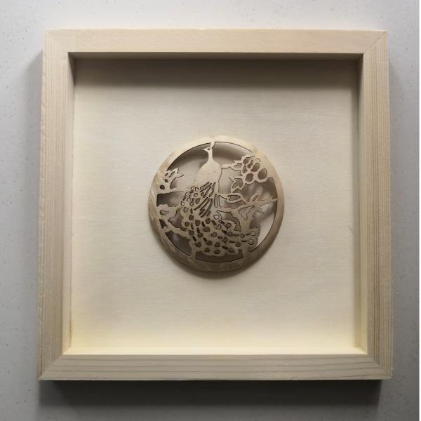 福椰椰雕裝飾畫孔雀花開富貴20*20*2cm