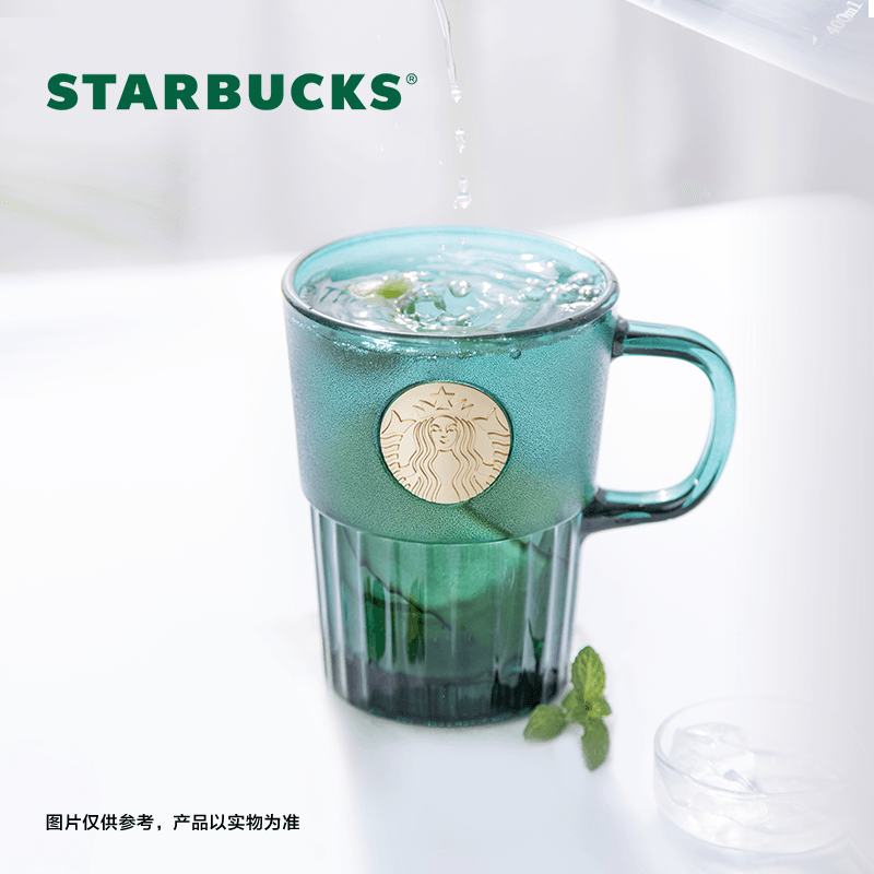 11128255星巴克墨绿色女神铭牌玻璃杯400mL