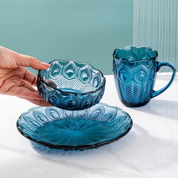 乐唯诗KQWPB/L3墨蓝孔雀碗盘杯三件套