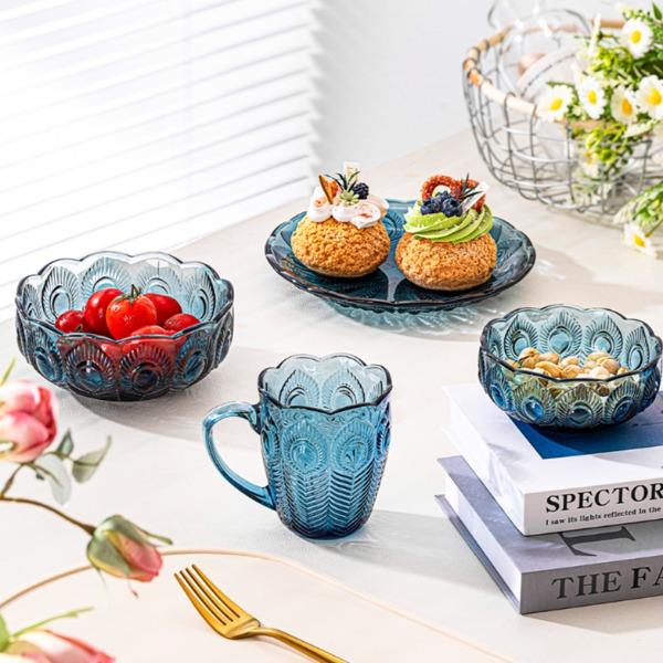 乐唯诗KQWPB/L4墨蓝孔雀碗盘杯四件套