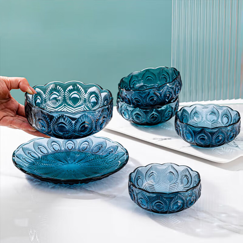 乐唯诗KQWP/L6墨蓝孔雀碗盘六件套