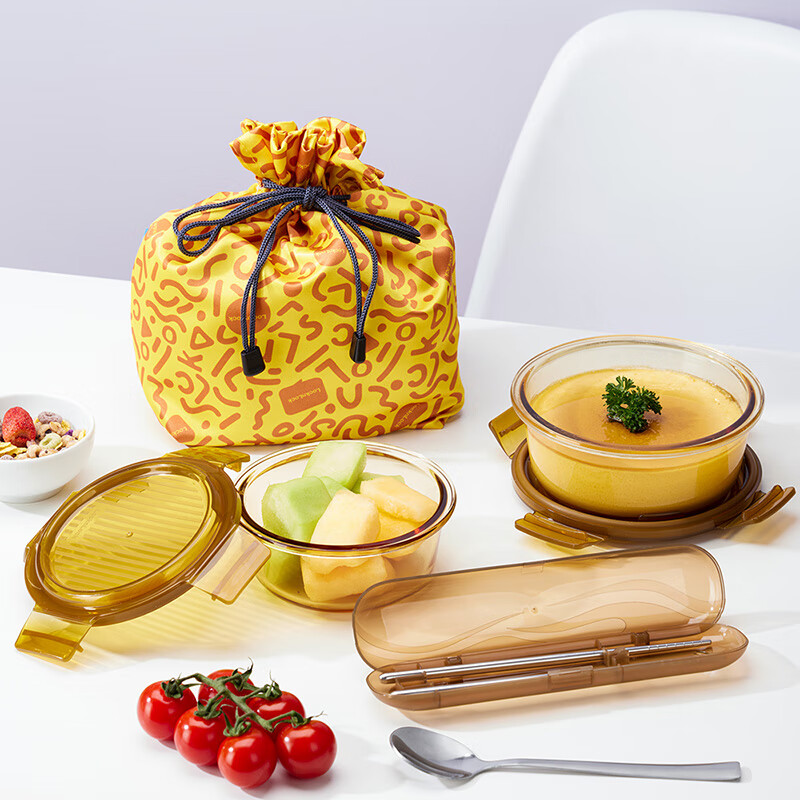 乐扣乐扣晶彩琉光琥珀色圆形玻璃保鲜盒四件套