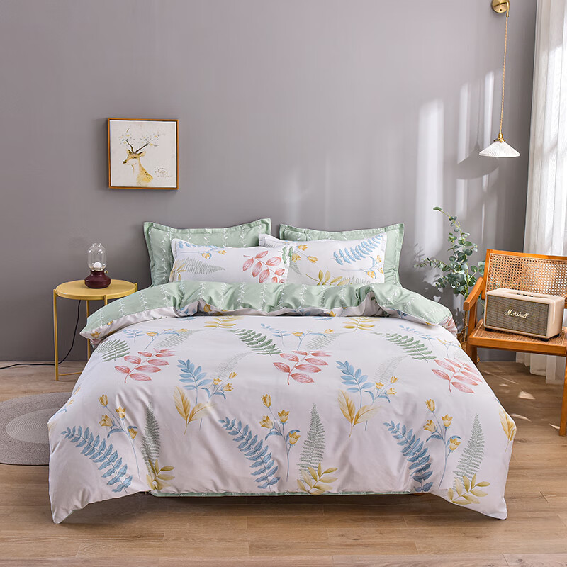 杉杉家纺全棉活性四件套-羽叶情SS-TJ1045