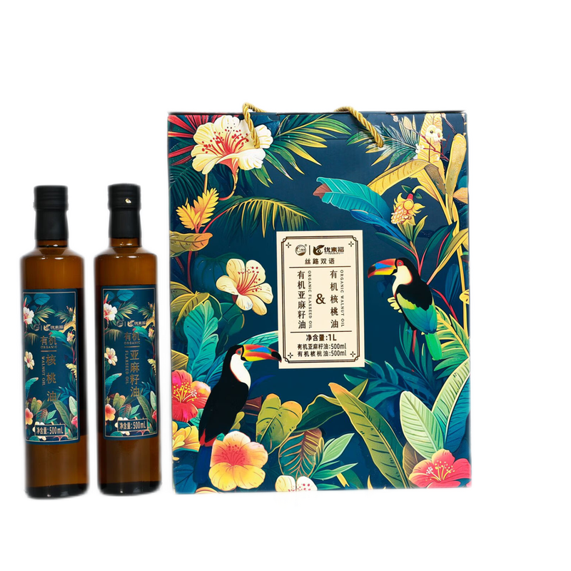 影田X优素福有机丝路双语亚麻籽油+核桃油500ml2礼盒装