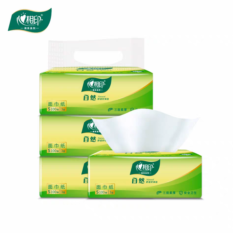 DT120心相印商务自然三层压花塑装面巾纸（18包）