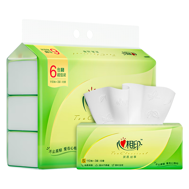 DT15110心相印茶语丝享110抽三层塑装面巾纸72包