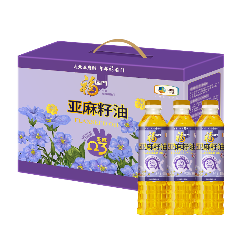 中粮福临门亚麻籽油礼盒400ml*3