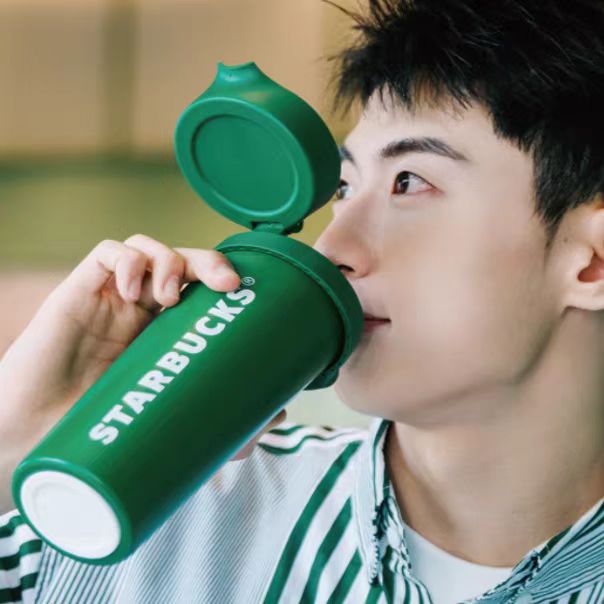 星巴克经典白绿单手操作不锈钢保温杯11142994