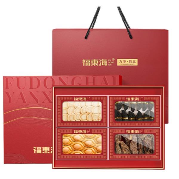 福东海万事胜意礼盒215克西洋参+红极海参+鲍鱼+羊肚菌
