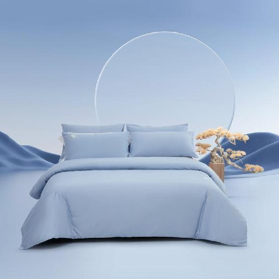 水星家纺60S长绒棉四件套—碧落苍蓝K04
