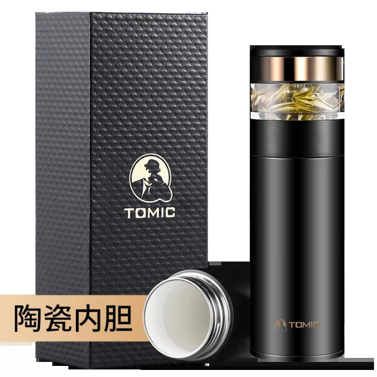 【吴晓波推荐】TOMIC特美刻乐茶商务保温杯男士茶水分离泡茶杯女士陶瓷内胆便携大容量水杯墨黑陶瓷内胆-质保一年