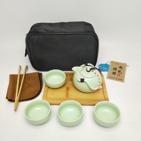 伟杰陶瓷定窑一壶四杯配盘旅行套装