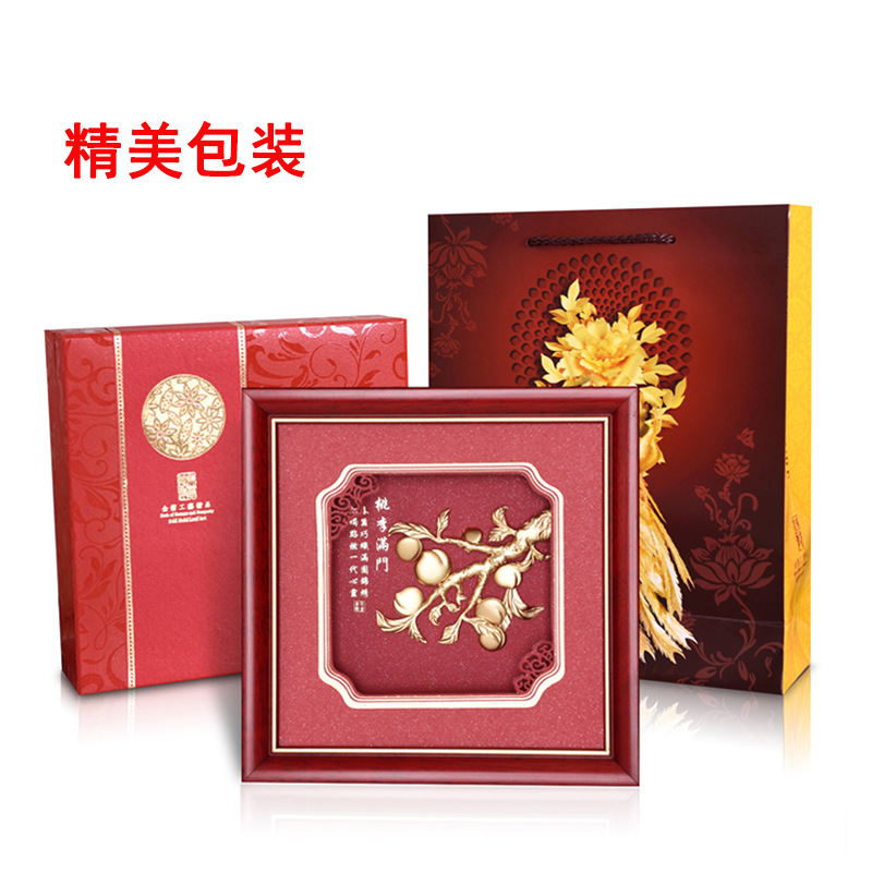 礼信达定制松龄鹤寿金箔画
