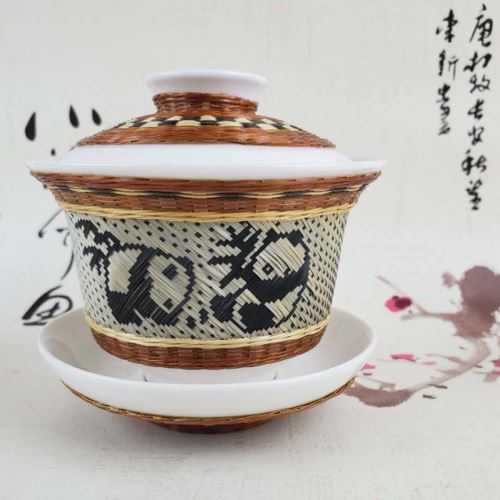 熊貓蓋碗茶竹絲竹編