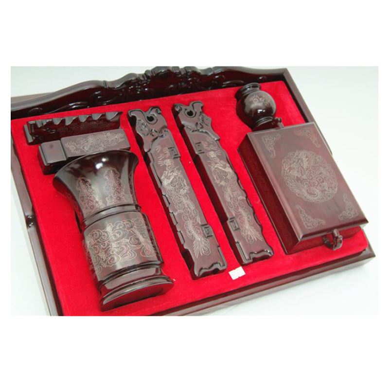 26#文具花梨木嵌银文房四宝工艺品紫檀