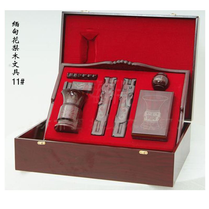 花梨木嵌银文房四宝工艺品
